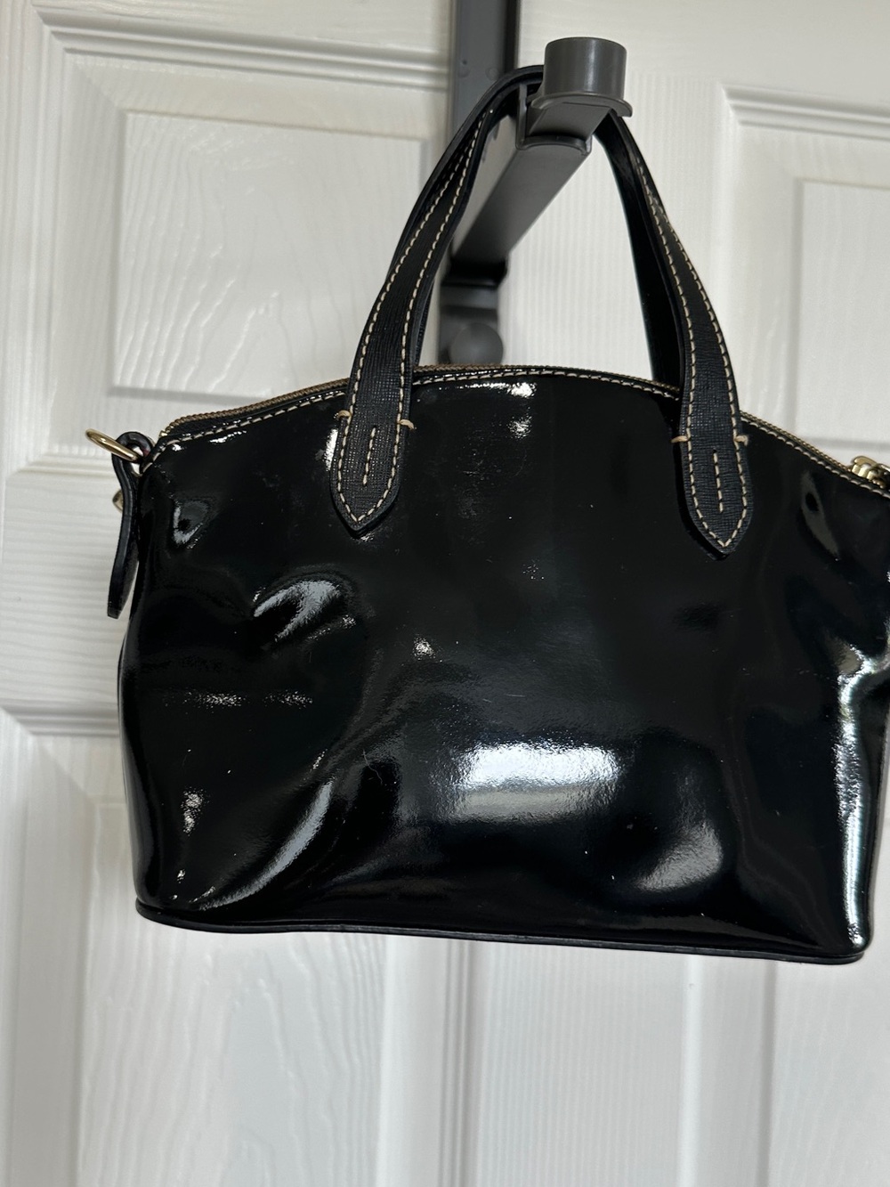 Dooney & Bourke Black Patent Leather Mini Satchel Red Fabric Lining - Picture 7 of 12